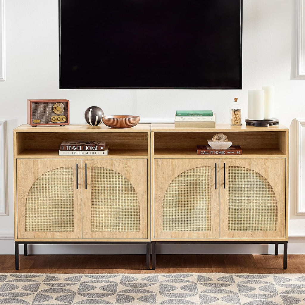 Best Choice Products - clóset buffet de ratán, mesa de entrada, clóset de almacenamiento decorativo, mesa de consola para pasillo, sala de estar, comedor, natural
