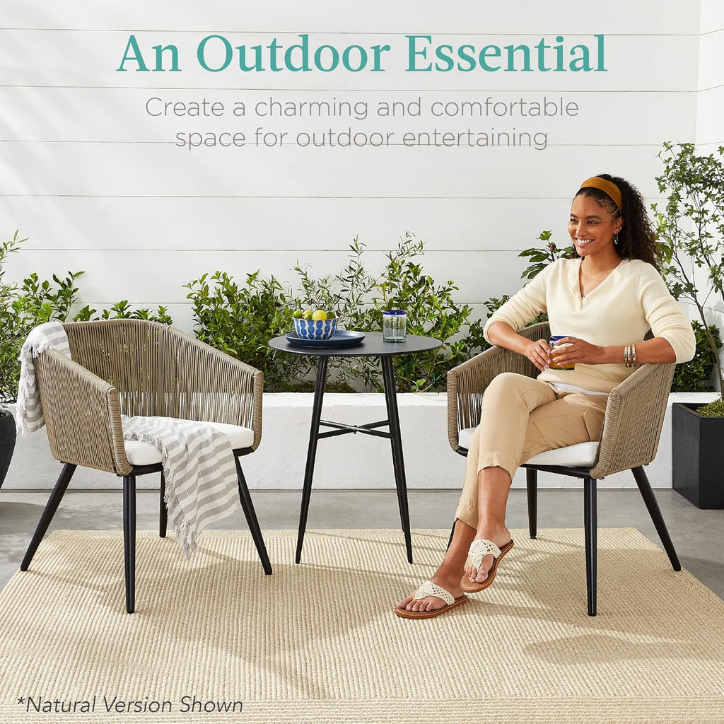 Best Choice Products - Juego de 2 sillas de comedor de patio, juego de asientos al aire última intervensión para patio trasero, piscina, balcón, uso en interiores con diseño de mimbre tela, capacidad