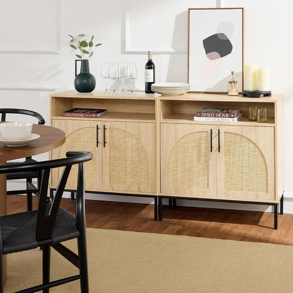 Best Choice Products - clóset buffet de ratán, mesa de entrada, clóset de almacenamiento decorativo, mesa de consola para pasillo, sala de estar, comedor, natural