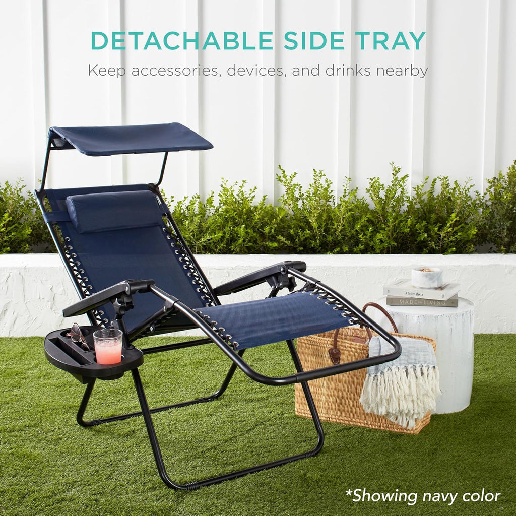 Best Choice Products - Silla reclinable plegable de gravedad cero para exteriores, con toldo ajustable, reposacabezas, bandeja de accesorios lateral, malla textilena, color rosa intenso