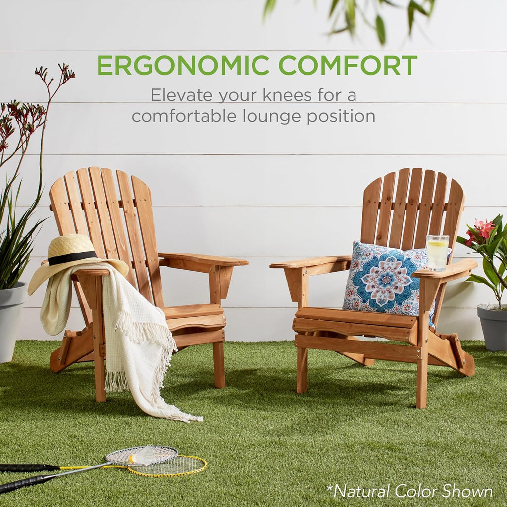 Best Choice Products - Silla plegable Adirondack para exteriores, muebles de madera, sillas de salón para patio, jardín, patio con capacidad de peso de 350 libras, color negro ónix