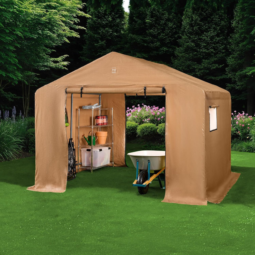 Best Choice Products - Cobertizo de almacenamiento para exteriores de 10 x 8 pies, cochera, refugio de toldo, puertas y ventanas duales, marco de metal, resistente a la intemperie, perfecto para