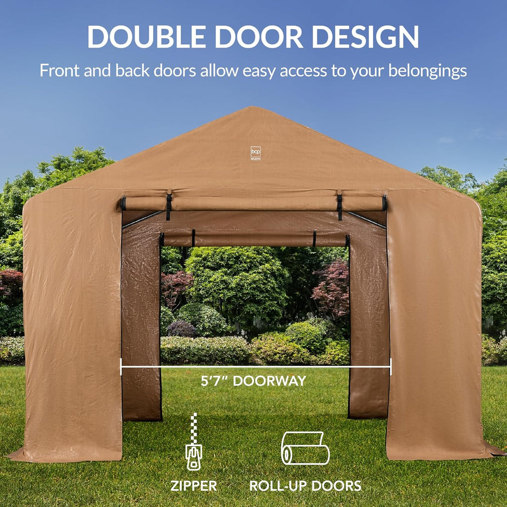 Best Choice Products - Cobertizo de almacenamiento para exteriores de 10 x 8 pies, cochera, refugio de toldo, puertas y ventanas duales, marco de metal, resistente a la intemperie, perfecto para