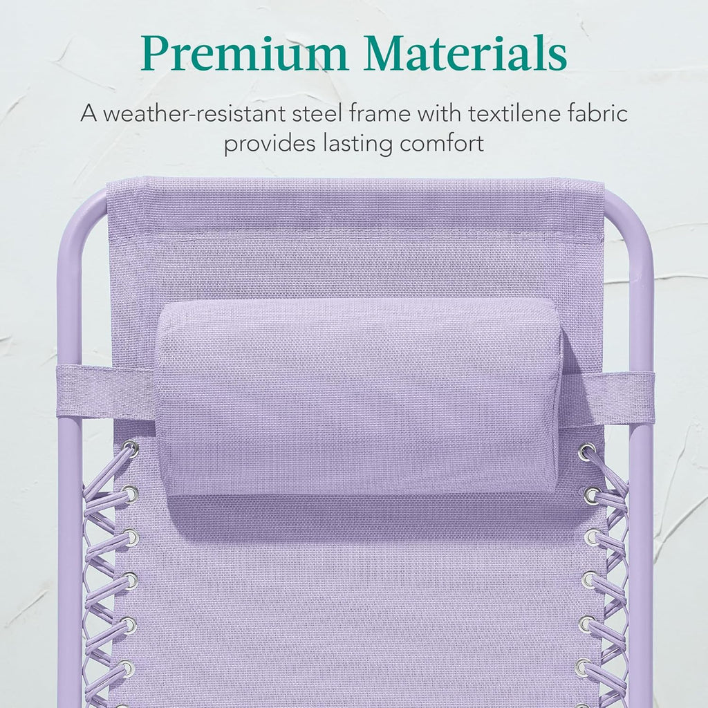 Best Choice Products - Silla ajustable de alta calidad con gravedad cero y monocromática, plegable, reclinable para patio con bandeja lateral, reposacabezas - Lavanda