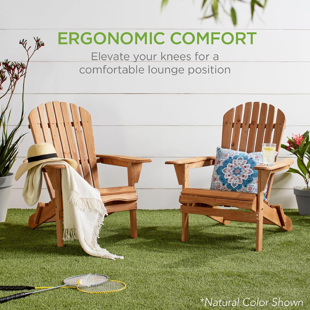 Best Choice Products - Silla plegable Adirondack para exteriores, muebles de madera, sillas de salón para patio, jardín, patio con capacidad de peso de 350 libras, color verde oscuro